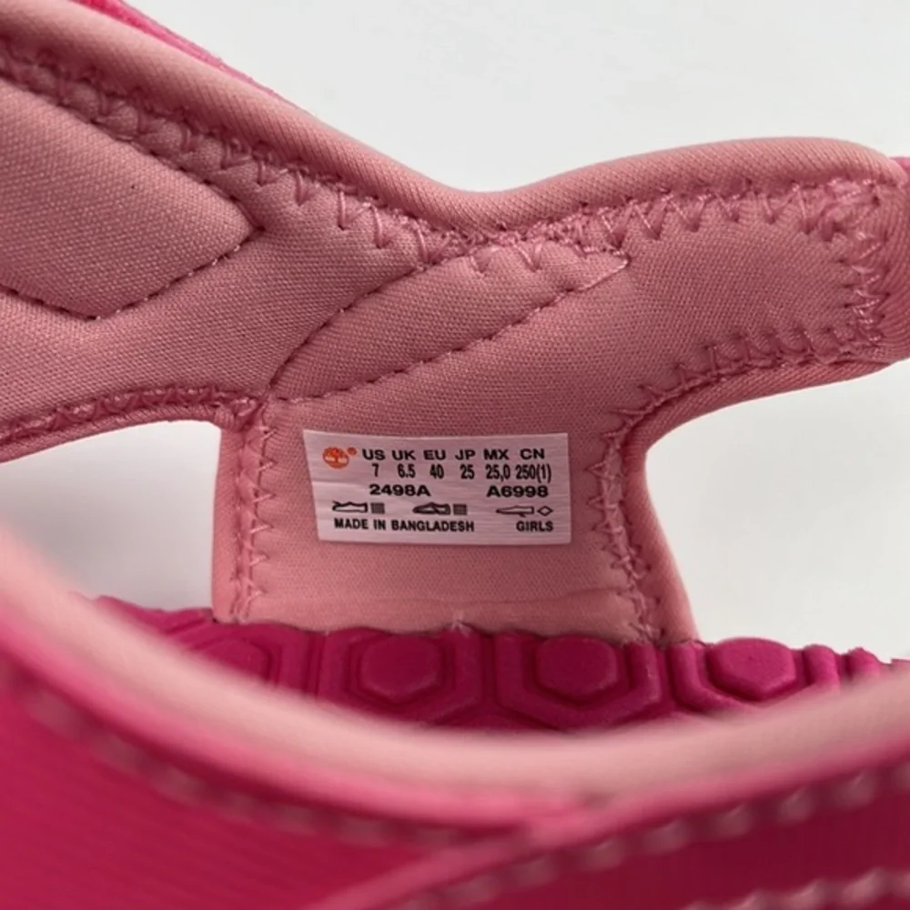 Timberland Perkins Row 2-Strap Pink Girls Sandals 2498A‎ Size 7 Big Kids